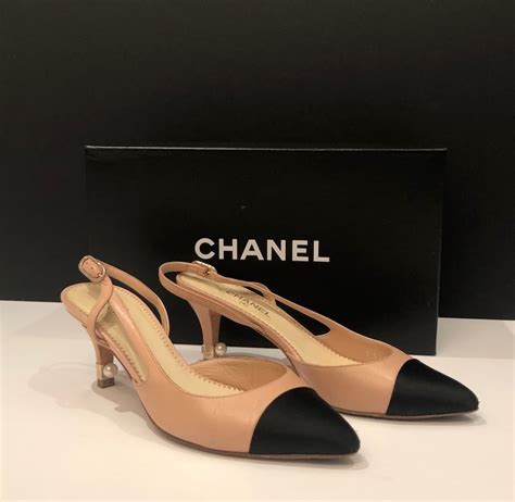 chanel classic ribbon shoes kitten heel|Chanel slingbacks shoes.